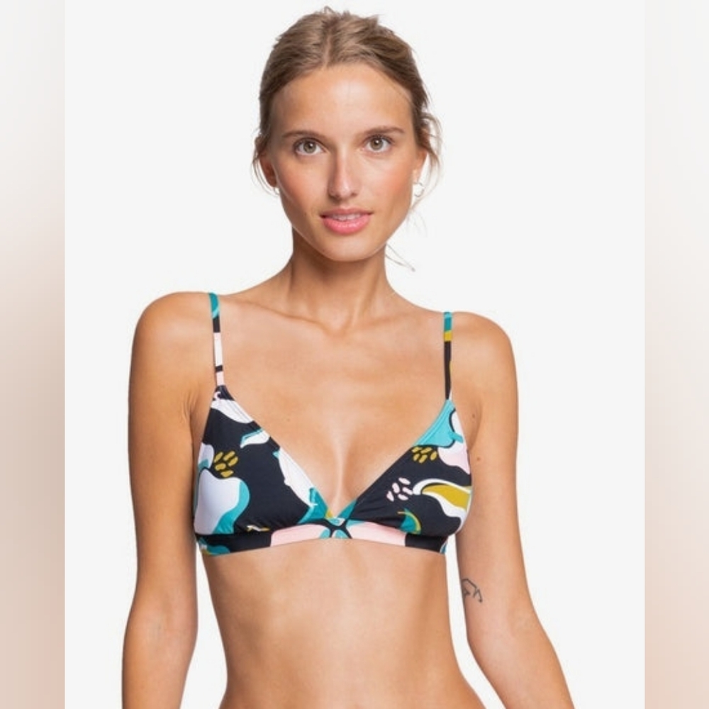 Roxy Bikini Top XS Black Multicolor Print NWT